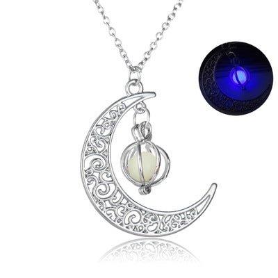 Fashion Moon Natural Glowing Stone Healing Necklace Women Gift Charm Luminous Pendant Necklace Jewelry - AL MONI EXPRESS