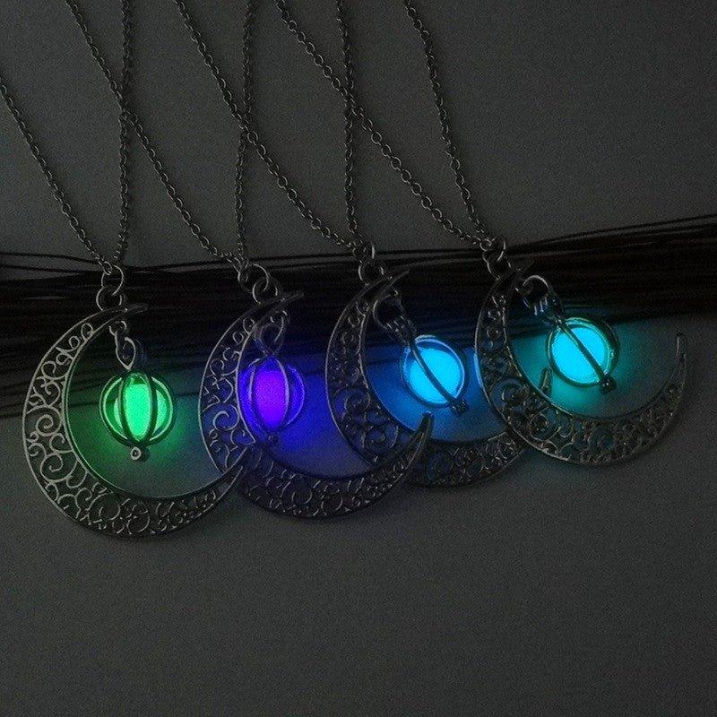 Fashion Moon Natural Glowing Stone Healing Necklace Women Gift Charm Luminous Pendant Necklace Jewelry - AL MONI EXPRESS