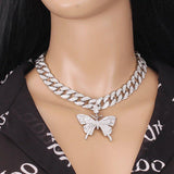 Hip Hop Trend Ins Style Diamond Butterfly Cuban Pull Daikin Clavicle Chain Unisex - AL MONI EXPRESS