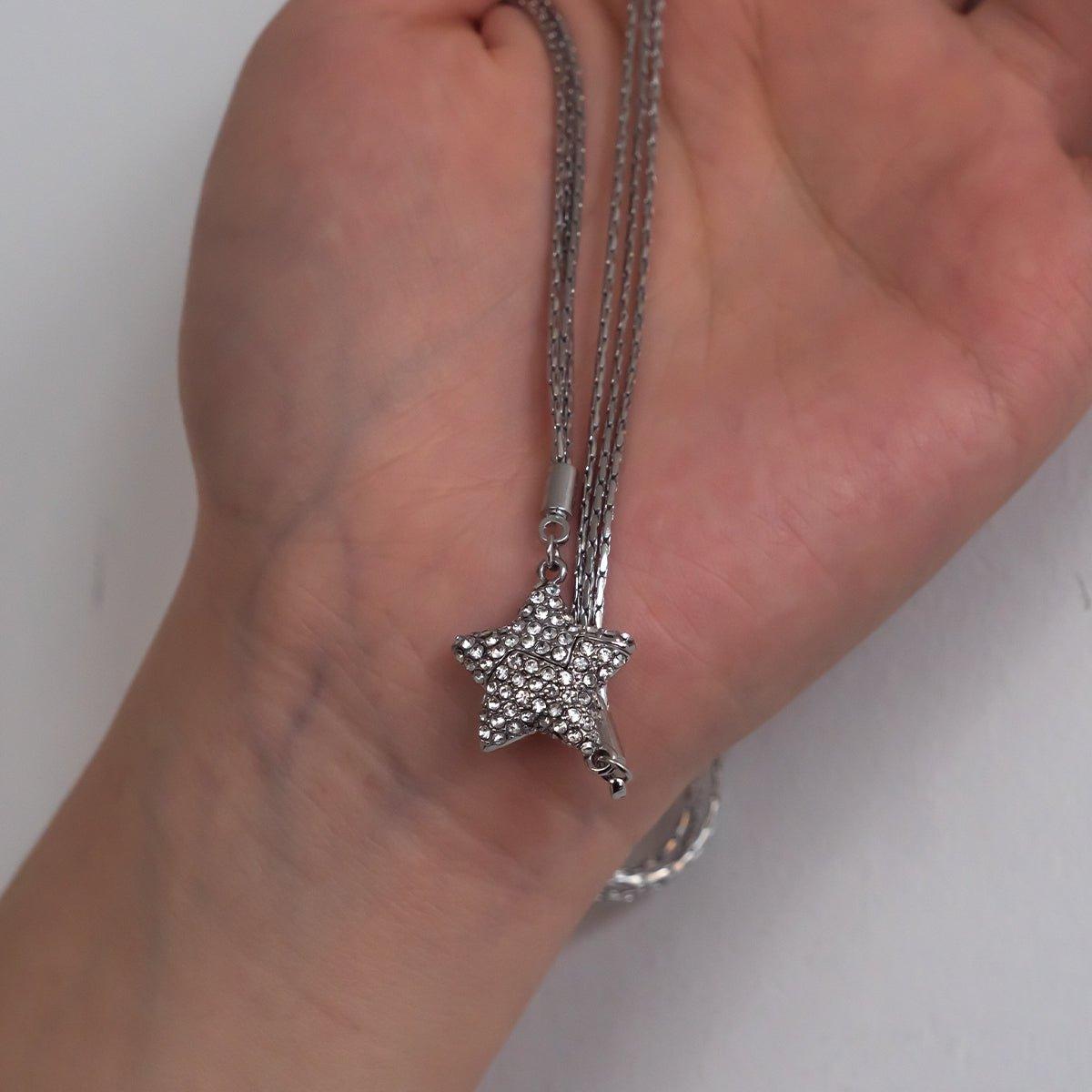 Magnetic Five-pointed Star Necklace With Rhinestones Stainless Steel Clavicle Chain Personalized Designer Necklace Women Jewelry Gifts - AL MONI EXPRESS