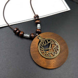 Retro Ethnic Style Beaded Wood Chip Hollowed Out Necklace - AL MONI EXPRESS