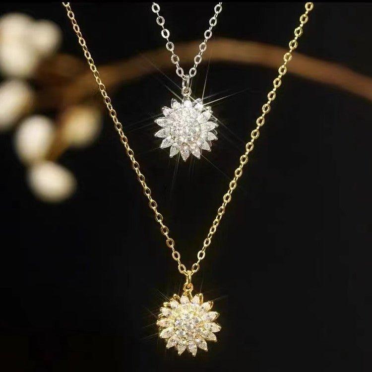 Rotatable Sunflower Necklace Full Of Diamonds - AL MONI EXPRESS