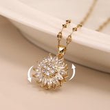 Rotatable Sunflower Necklace Full Of Diamonds - AL MONI EXPRESS