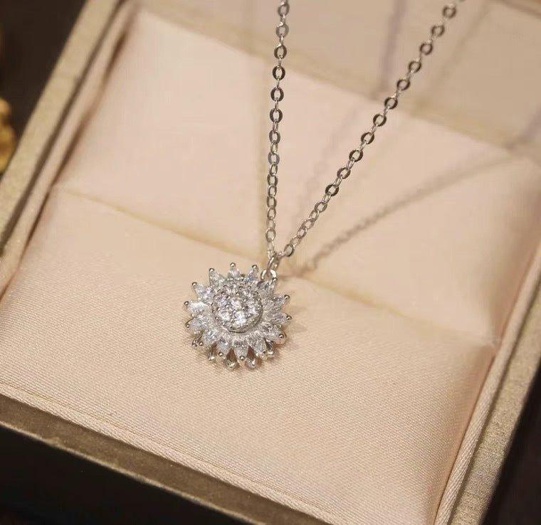 Rotatable Sunflower Necklace Full Of Diamonds - AL MONI EXPRESS