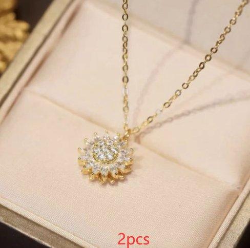 Rotatable Sunflower Necklace Full Of Diamonds - AL MONI EXPRESS