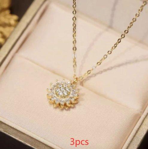 Rotatable Sunflower Necklace Full Of Diamonds - AL MONI EXPRESS