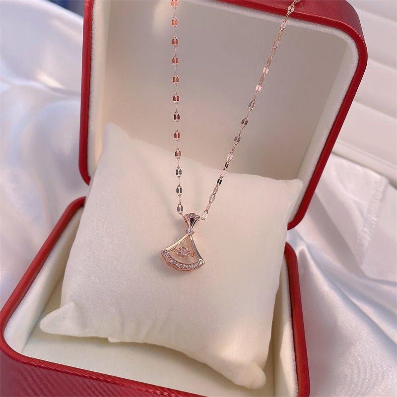 Valentines Day Gift Perfume Bottle Pendant Titanium Steel Necklace Korean Trend Zircon Luxury Female Necklace Charm Jewelry Gift Fashion Jewelry Woman - AL MONI EXPRESS