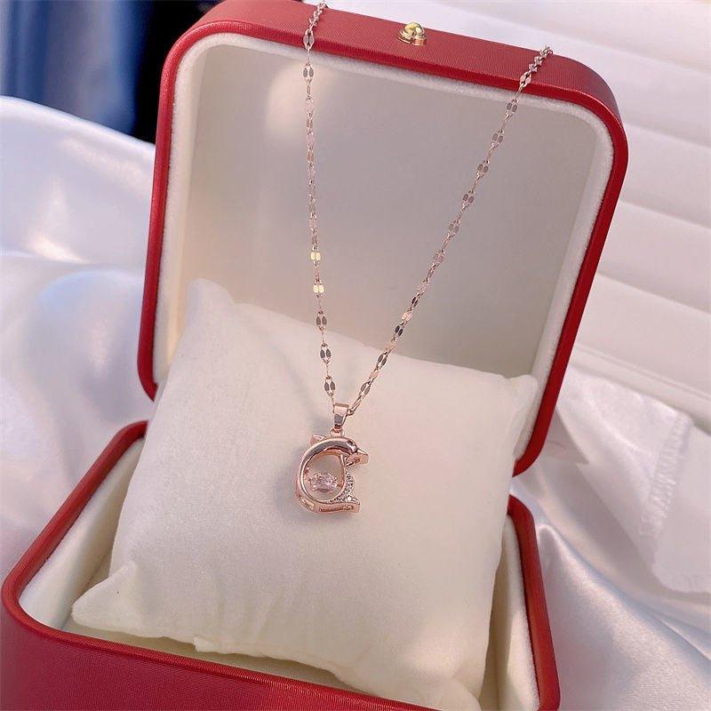 Valentines Day Gift Perfume Bottle Pendant Titanium Steel Necklace Korean Trend Zircon Luxury Female Necklace Charm Jewelry Gift Fashion Jewelry Woman - AL MONI EXPRESS