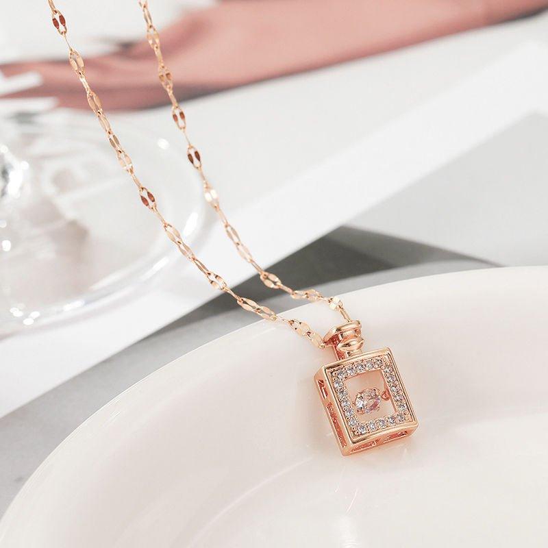 Valentines Day Gift Perfume Bottle Pendant Titanium Steel Necklace Korean Trend Zircon Luxury Female Necklace Charm Jewelry Gift Fashion Jewelry Woman - AL MONI EXPRESS