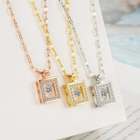 Valentines Day Gift Perfume Bottle Pendant Titanium Steel Necklace Korean Trend Zircon Luxury Female Necklace Charm Jewelry Gift Fashion Jewelry Woman - AL MONI EXPRESS