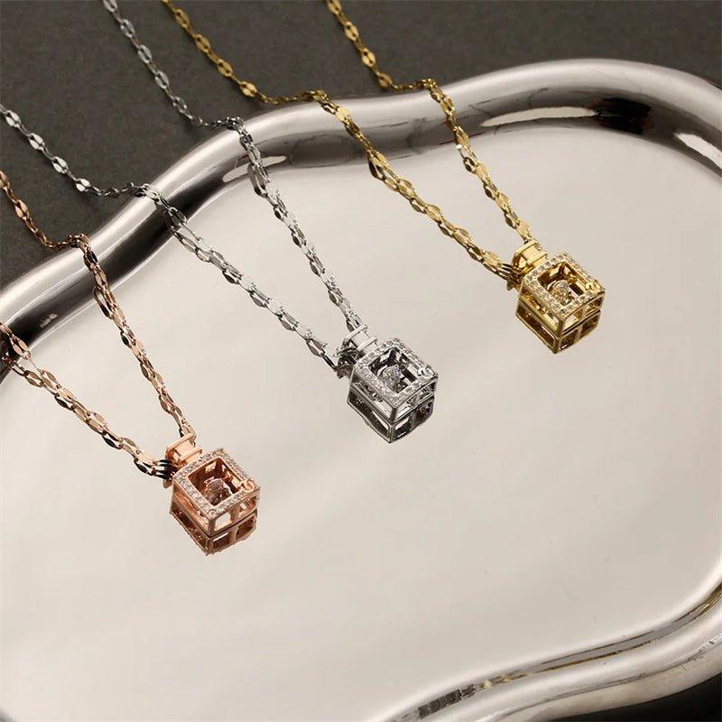 Valentines Day Gift Perfume Bottle Pendant Titanium Steel Necklace Korean Trend Zircon Luxury Female Necklace Charm Jewelry Gift Fashion Jewelry Woman - AL MONI EXPRESS