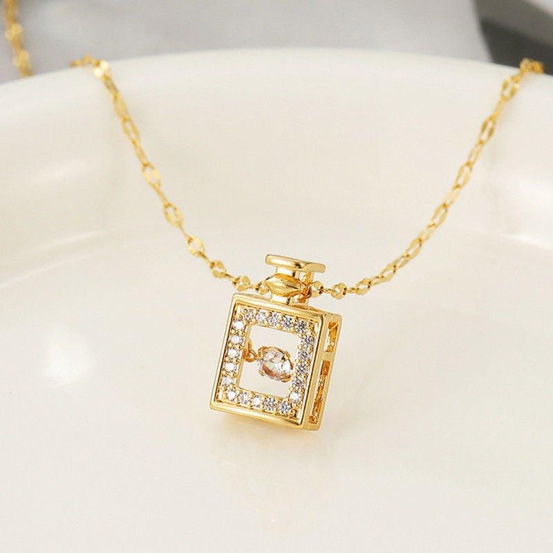 Valentines Day Gift Perfume Bottle Pendant Titanium Steel Necklace Korean Trend Zircon Luxury Female Necklace Charm Jewelry Gift Fashion Jewelry Woman - AL MONI EXPRESS